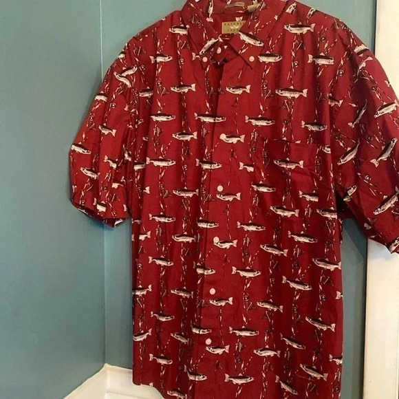 100% cotton wrinkle free fish pattern mens button up short sleeve shirt - Picture 1 of 6